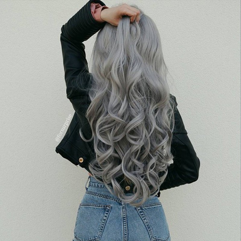 STAR | COOL SILVER LONG WAVY SYNTHETIC LACE FRONT WIG